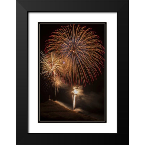 USA, Colorado, Salida July 4th fireworks display Black Modern Wood Framed Art Print with Double Matting by Grall, Don