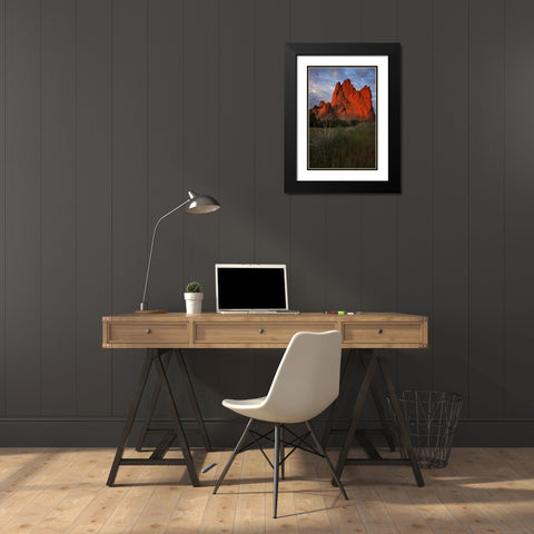 CO, Colorado Springs Sunrise on sandstone cliff Black Modern Wood Framed Art Print with Double Matting by Grall, Don