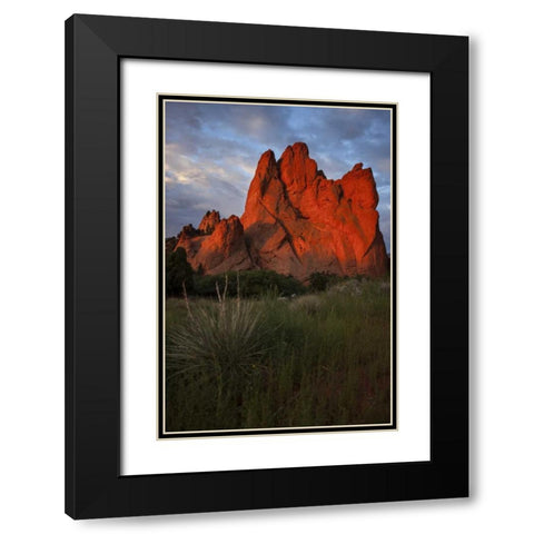 CO, Colorado Springs Sunrise on sandstone cliff Black Modern Wood Framed Art Print with Double Matting by Grall, Don