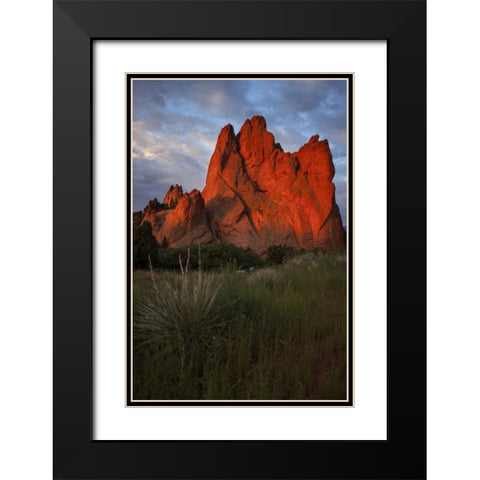 CO, Colorado Springs Sunrise on sandstone cliff Black Modern Wood Framed Art Print with Double Matting by Grall, Don