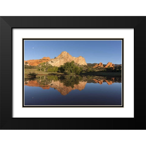 CO, Colorado Springs Cliff reflected in pond Black Modern Wood Framed Art Print with Double Matting by Grall, Don