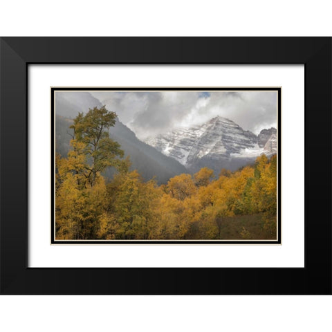 CO Autumn sunrise on Maroon Bells mountains Black Modern Wood Framed Art Print with Double Matting by Grall, Don