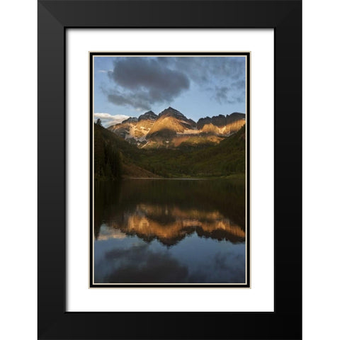 Colorado Sunrise on Maroon Bells mountains Black Modern Wood Framed Art Print with Double Matting by Grall, Don