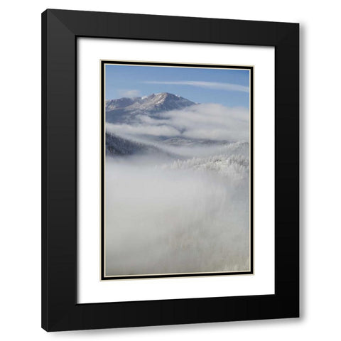 CO, Clouds fill the valleys below Pikes Peak Black Modern Wood Framed Art Print with Double Matting by Grall, Don