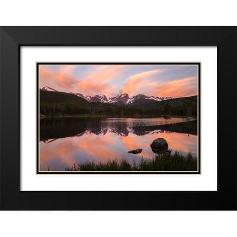 Colorado-Rock Mountain National Park Sunrise reflection in Sprague Lake  Black Modern Wood Framed Art Print with Double Matting by Jaynes Gallery