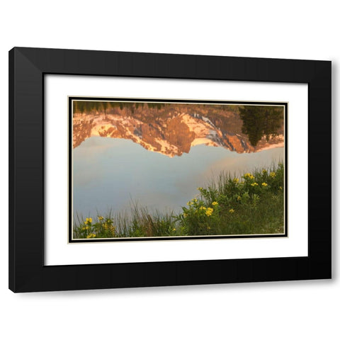 Colorado-Rock Mountain National Park Mountain reflection in Sprague Lake  Black Modern Wood Framed Art Print with Double Matting by Jaynes Gallery