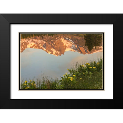 Colorado-Rock Mountain National Park Mountain reflection in Sprague Lake  Black Modern Wood Framed Art Print with Double Matting by Jaynes Gallery