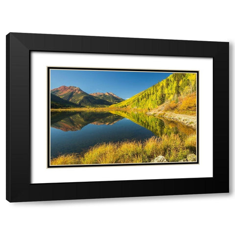 Colorado-San Juan Mountains Crystal Lake reflection in autumn  Black Modern Wood Framed Art Print with Double Matting by Jaynes Gallery