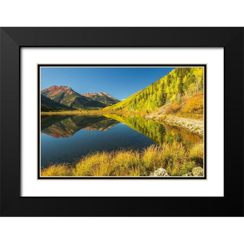 Colorado-San Juan Mountains Crystal Lake reflection in autumn  Black Modern Wood Framed Art Print with Double Matting by Jaynes Gallery