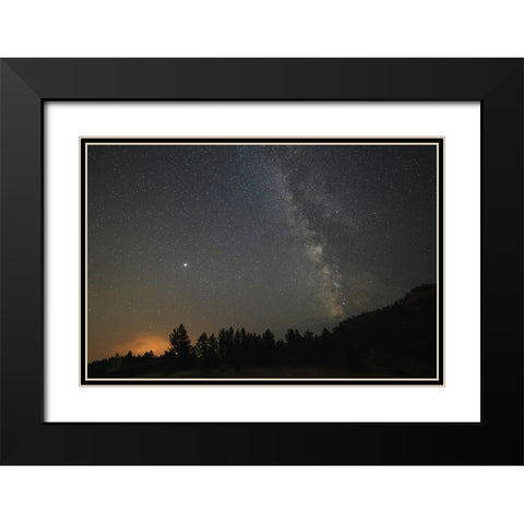 USA-Colorado-Eleven Mile Canyon The Milky Way galaxy and forest silhouette at night Black Modern Wood Framed Art Print with Double Matting by Jaynes Gallery