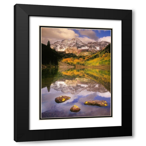 Fall morning at the Maroon Bells in the Rocky Mountains near Aspen Colorado Black Modern Wood Framed Art Print with Double Matting by SMO