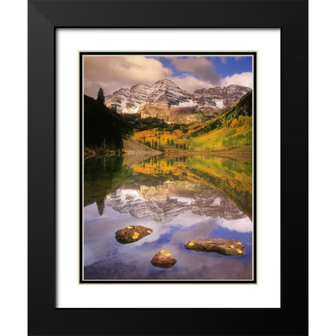 Fall morning at the Maroon Bells in the Rocky Mountains near Aspen Colorado Black Modern Wood Framed Art Print with Double Matting by SMO