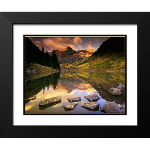 Sunrise on the Maroon Bells-Rocky Mountains-near Aspen Colorado Black Modern Wood Framed Art Print with Double Matting by SMO