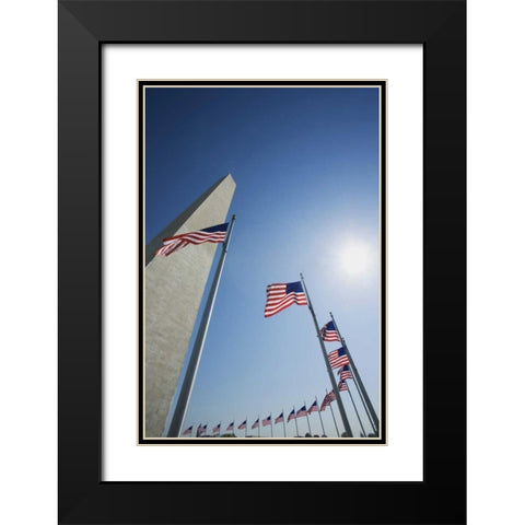 Washington DC, Flags and Washington Monument Black Modern Wood Framed Art Print with Double Matting by Flaherty, Dennis