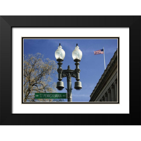 Washington DC, Historic street sign and lamp Black Modern Wood Framed Art Print with Double Matting by Flaherty, Dennis
