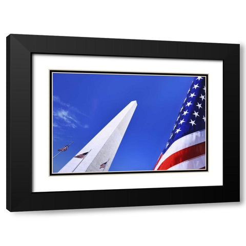 Washington DC, Washington Monument and US flag Black Modern Wood Framed Art Print with Double Matting by Flaherty, Dennis