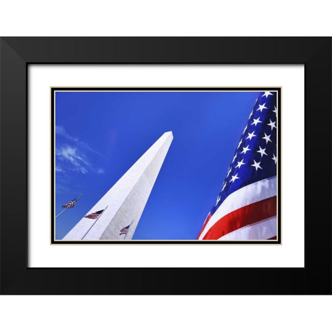 Washington DC, Washington Monument and US flag Black Modern Wood Framed Art Print with Double Matting by Flaherty, Dennis