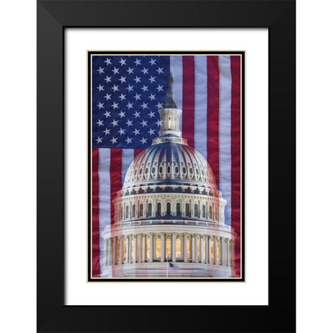 Washington, DC US flag and US Capitol building Black Modern Wood Framed Art Print with Double Matting by Flaherty, Dennis