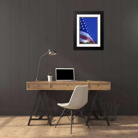 Washington DC, American flag superimposed Black Modern Wood Framed Art Print with Double Matting by Flaherty, Dennis