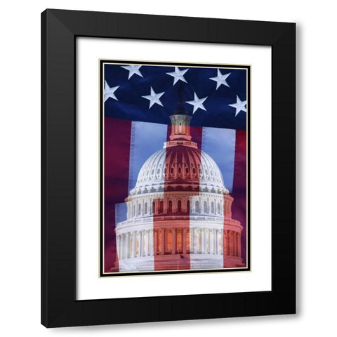 Washington, DC US flag and US Capitol building Black Modern Wood Framed Art Print with Double Matting by Flaherty, Dennis