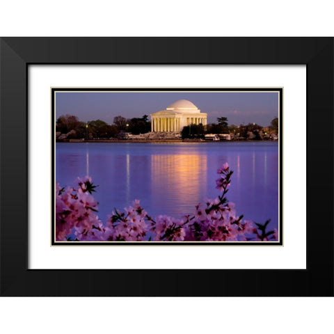 The Jefferson Memorial and Tidal Basin in April with cherry blossoms-Washington DC Black Modern Wood Framed Art Print with Double Matting by Perry, William