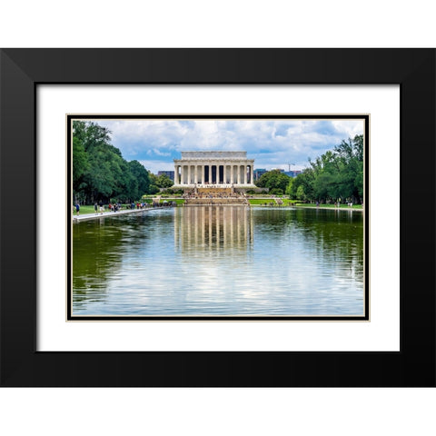 Reflecting Pool-Lincoln Memorial columns-Washington DC-Dedicated 1922-statue by Daniel French Black Modern Wood Framed Art Print with Double Matting by Perry, William