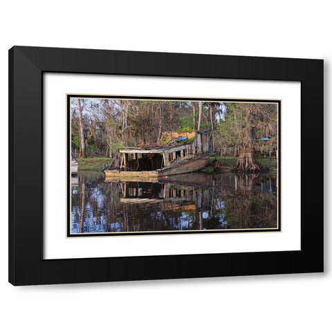 Early spring view of old abandoned boat-blackwater area of St Johns River-central Florida Black Modern Wood Framed Art Print with Double Matting by Jones, Adam
