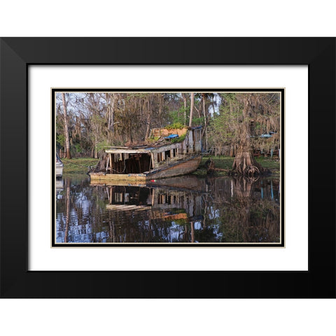 Early spring view of old abandoned boat-blackwater area of St Johns River-central Florida Black Modern Wood Framed Art Print with Double Matting by Jones, Adam