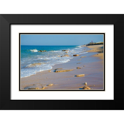 Florida-Surf on Beach Black Modern Wood Framed Art Print with Double Matting by Miller, Anna