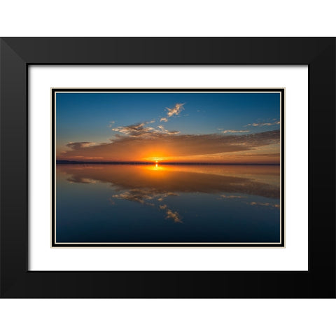 Stunning colors of sunrise and clouds reflected on Lake Hancock from Circle B Bar Preserve-Florida Black Modern Wood Framed Art Print with Double Matting by Haddad, Sheila