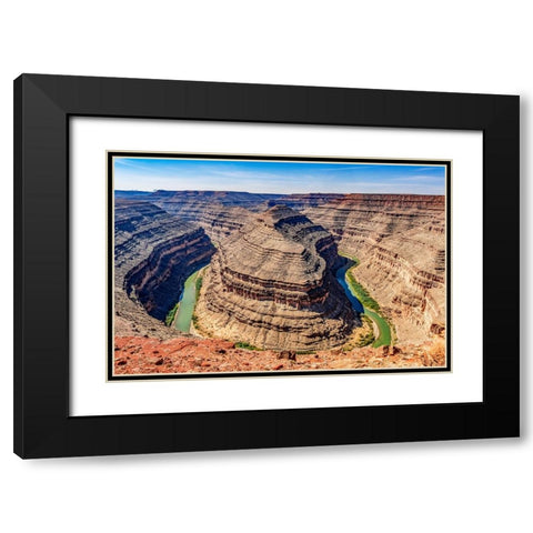 Monument Valley-Utah-San Juan River running through three sinuous canyons and valleys Black Modern Wood Framed Art Print with Double Matting by Perry, William