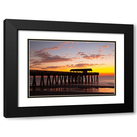 USA- Georgia. Silhouette of a pier in the sunrise- near Savannah. Black Modern Wood Framed Art Print with Double Matting by Wells, Joanne