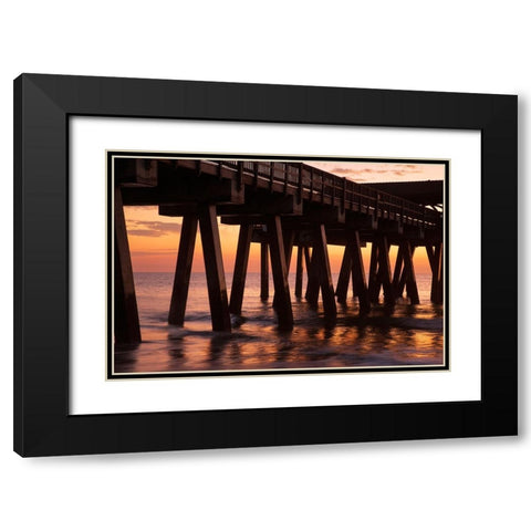 USA- Georgia. Silhouette of a pier in the sunrise- near Savannah. Black Modern Wood Framed Art Print with Double Matting by Wells, Joanne