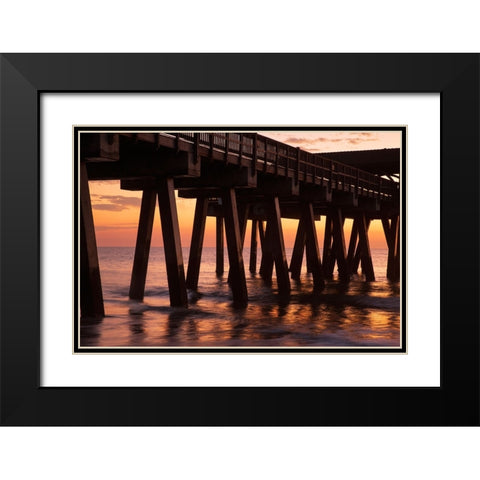USA- Georgia. Silhouette of a pier in the sunrise- near Savannah. Black Modern Wood Framed Art Print with Double Matting by Wells, Joanne