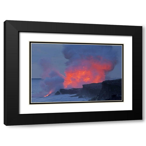 HI, Hawaii Volcanoes NP Lava explodes by ocean Black Modern Wood Framed Art Print with Double Matting by Illg, Cathy and Gordon