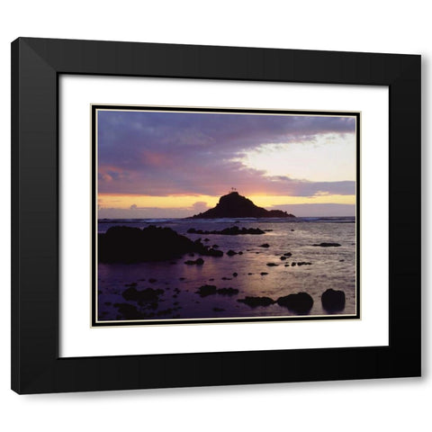 Hawaii, Maui Sunrise over Three Palm Tree Island Black Modern Wood Framed Art Print with Double Matting by Talbot Frank, Christopher