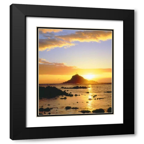 Hawaii, Maui Sunrise over Three Palm Tree Island Black Modern Wood Framed Art Print with Double Matting by Talbot Frank, Christopher