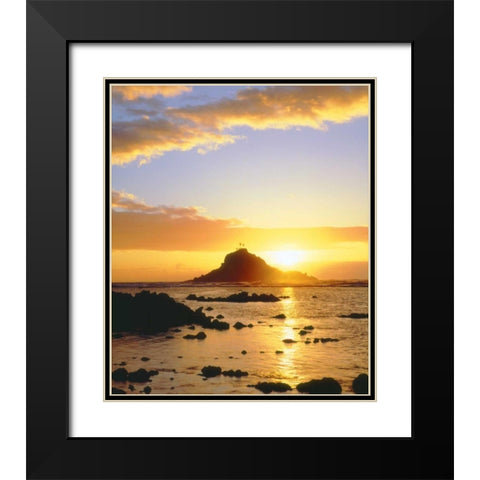 Hawaii, Maui Sunrise over Three Palm Tree Island Black Modern Wood Framed Art Print with Double Matting by Talbot Frank, Christopher