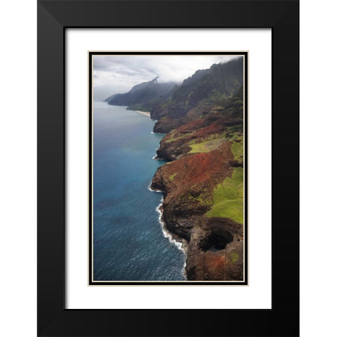 USA, Hawaii, Kauai Aerial view of Na Pali Coast Black Modern Wood Framed Art Print with Double Matting by Flaherty, Dennis