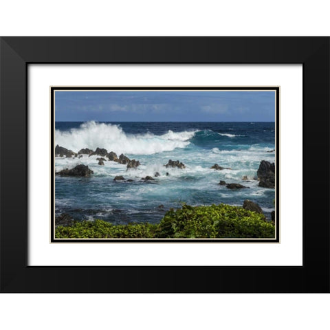 HI, Big Island Wave crashing on shore rocks Black Modern Wood Framed Art Print with Double Matting by Illg, Cathy and Gordon