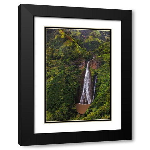 Lush Inland waterfalls during helicopter tour in Kauai-Hawaii-USA Black Modern Wood Framed Art Print with Double Matting by Haney, Chuck
