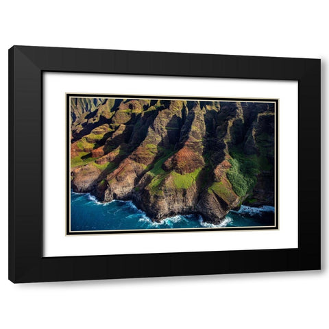 Aerial view of the Napali Coastline in Kauai-Hawaii-USA Black Modern Wood Framed Art Print with Double Matting by Haney, Chuck