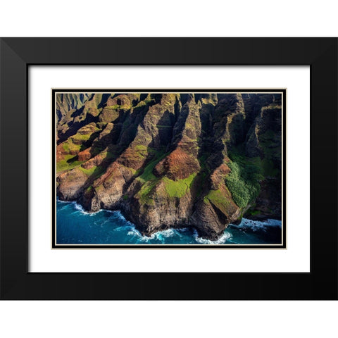 Aerial view of the Napali Coastline in Kauai-Hawaii-USA Black Modern Wood Framed Art Print with Double Matting by Haney, Chuck