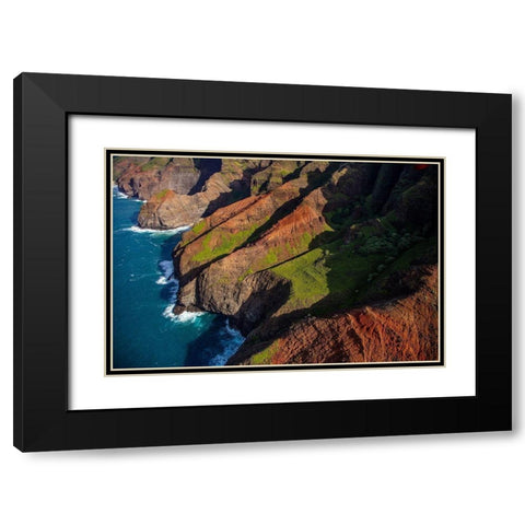 Aerial view of the Napali Coastline in Kauai-Hawaii-USA Black Modern Wood Framed Art Print with Double Matting by Haney, Chuck