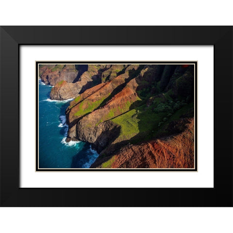 Aerial view of the Napali Coastline in Kauai-Hawaii-USA Black Modern Wood Framed Art Print with Double Matting by Haney, Chuck