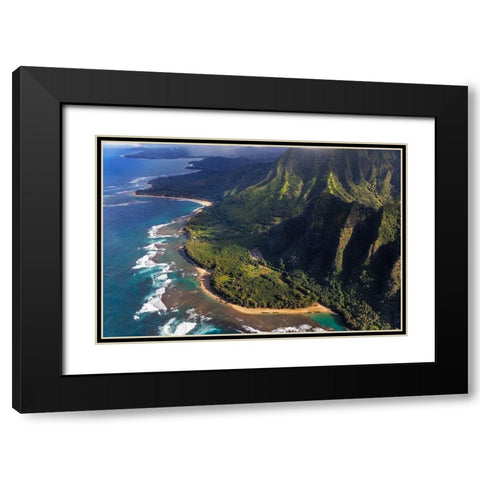 Aerial view of Kee Beach and the Napali Coastline in Kauai-Hawaii-USA Black Modern Wood Framed Art Print with Double Matting by Haney, Chuck