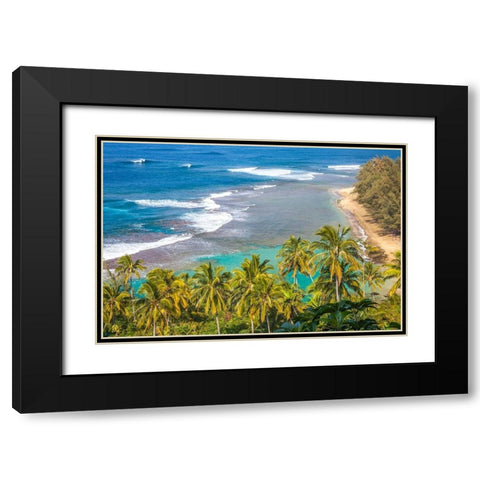 Hawaii-Kauai-shoreline along the Na Pali Coast State Wilderness Park Black Modern Wood Framed Art Print with Double Matting by Gulin, Sylvia