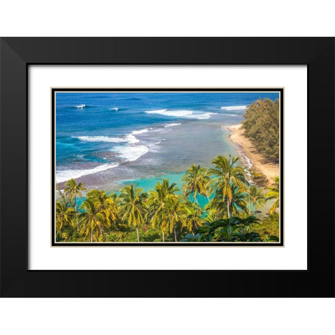 Hawaii-Kauai-shoreline along the Na Pali Coast State Wilderness Park Black Modern Wood Framed Art Print with Double Matting by Gulin, Sylvia