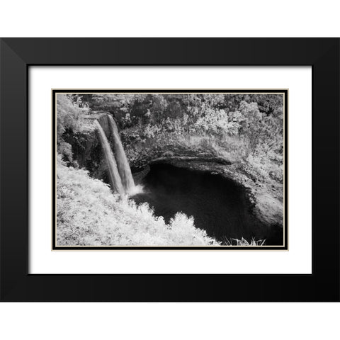 USA-Hawaii-Kauai-Infrared Island of Wailua Falls Kauai-HI, Black Modern Wood Framed Art Print with Double Matting by Eggers, Terry