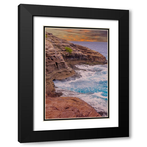 Ocean view from Spitting Caves-Oahu-Hawaii Black Modern Wood Framed Art Print with Double Matting by Norring, Tom